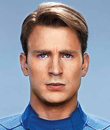 Moving on on to Chris Evans as Steve Rogers AKA Captain Avenger America